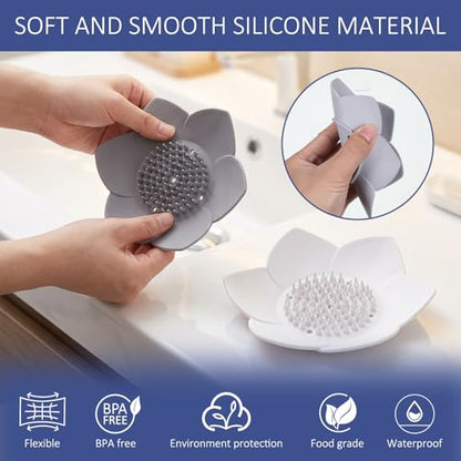 JJUNW 2 Pack Silicone Soap Holder with Self Draining, Lotus Shower Steamer Trays Soap Dish for Shower Sink Bathtub - Non-Slip Bar Soap Saver Extend Soap Life