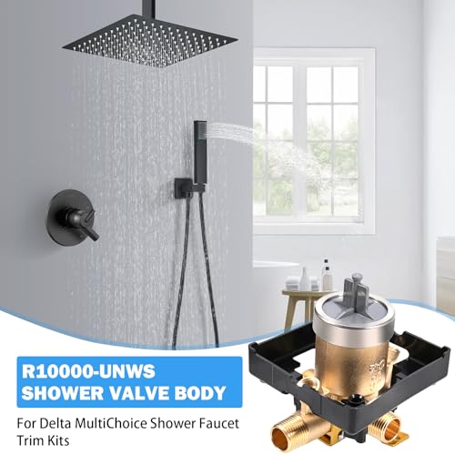 TOVEN-RV R10000-UNWS Tub Shower Valve Body with Stops for Delta Trim Kits | Compatible With Delta MultiChoice 13/14, 17 And 17T Trim Kits; 4-Port Brass Valve Body; 1/2-Inch NPT/CWT; Valve Only - style: R10000-UNWS