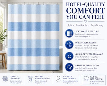Dainty Home Ombre Waffle Weave Shower Curtain 70 x 72 Blue Textured Fabric Shower Curtain, Hotel Style Waffle Weave Bathroom Curtain, Water Resistant Polyester Ombre Shower Curtain - color: Aqua Blue
