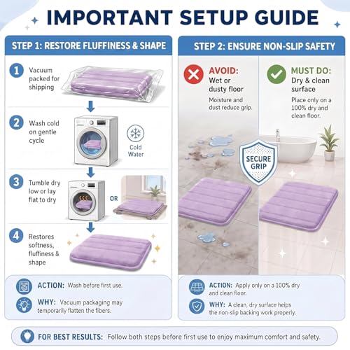 Bathroom Rugs Set 3 Piece, Memory Foam Bath Rugs, Non Slip Washable Bathroom Rug Set, Extra Soft Absorbent Bath Mats with U-Shaped Toilet Rug, Lavender - color: Lavender