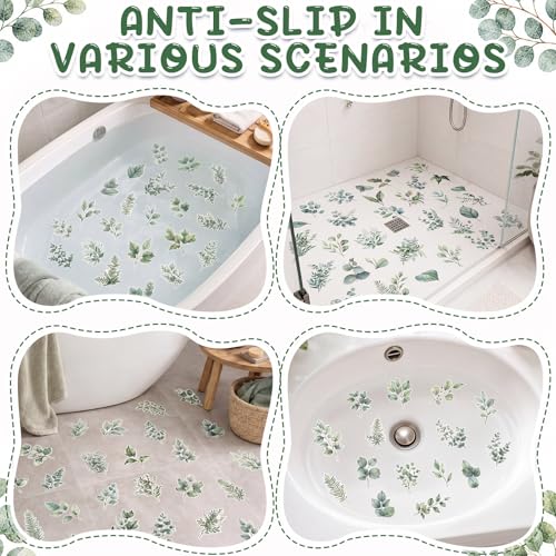 Fullhawl 30 Pcs Eucalyptus Non Slip Bathtub Stickers Green Eucalyptus Anti Slip Shower Stickers Shower Floor Nonslip Sticker Applique Adhesive Decals Treads with Scraper for Bathtub Bathroom Floor - style: Eucalyptus