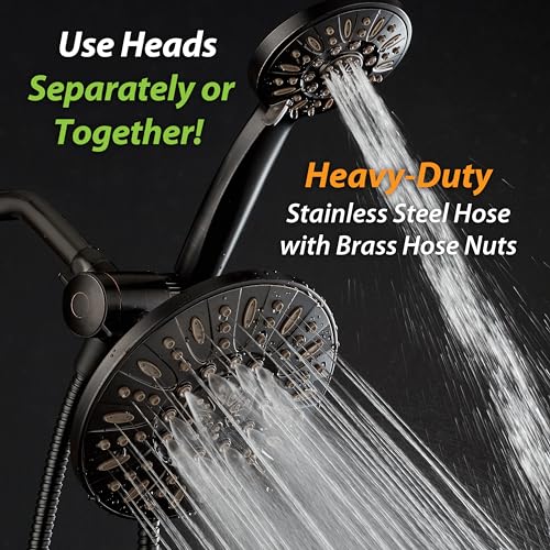 AquaDance 7" Premium High Pressure 3-way Rain & Handheld Shower Head Combo | Enjoy Dual 6-Setting Luxury Shower Heads Separately or Together for the Best of Both Worlds! Stainless Steel Hose - Bronze - color: Oil Rubbed Bronze, style: 2.5 Gallons Per Minu