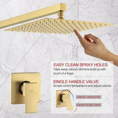 Shower Faucet Set Brushed Gold Bathroom Rainfall 10 Inch Shower Head System Single Handle Shower Trim Kit with Valve - color: Brushed Gold, size: 10 Inch (Wall Mount)
