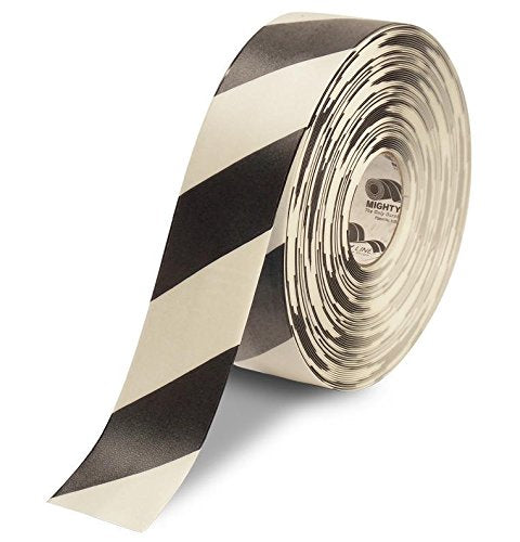 Mighty Line Diagonal Chevron Floor Marking Tape, 3 in White and Black | 100 ft Roll, for Workplace Safety, Caution, Warning, Hazard, Industrial Quality, Peel and Stick Adhesive Application - size: 3 inch, style: White With Black Chevrons
