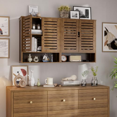 SMIBUY Bathroom Cabinet Wall Mounted, Bamboo Over-The-Toilet Storage Organizer, Space Saver Medicine Cabinet with 2 Door and Adjustable Shelves (Walnut) - color: Walnut