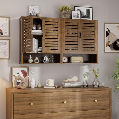 SMIBUY Bathroom Cabinet Wall Mounted, Bamboo Over-The-Toilet Storage Organizer, Space Saver Medicine Cabinet with 2 Door and Adjustable Shelves (Walnut) - color: Walnut