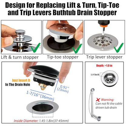Anlige Bathtub Drain Stopper, Pop Up Tub Stopper and Cover, Bottom with Hair Catcher, Universal for 1.45 to 1.8in Drain, Replaces Old Drain Plug, Matte Black - color: Matte Black