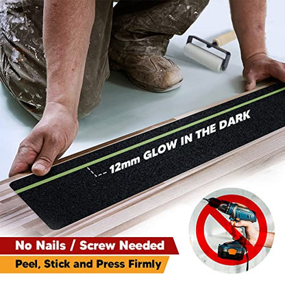 Outdoor Non-Slip Stair Treads With Glow Stripe, High-Traction Grip Tape | 15 Pack, 6 x 24 Inches, Outdoor Use, Grit Non-Skid Surface, Abrasive Adhesive, High-Friction Design, Weather Resistant - size: Glow in Dark, style: 15 Pack