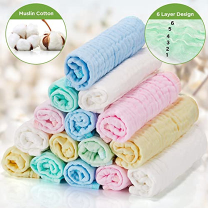 20 Pcs Baby Muslin Washcloth 12 x 12 Inch 100% Cotton Soft and Absorbent Muslin Washcloth Burp Cloth Wipe Newborn Face Towel for Baby Boy Girl Sensitive Skin (Blue, White, Green, Yellow, Pink) - color: Blue, White, Green, Yellow, Pink