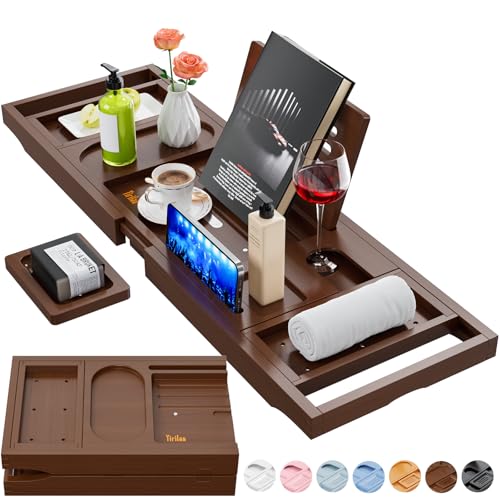 Bathtub Trays for Tub,Bath Tray,Foldable Bathtub Caddy | Unique House Warming Gifts, New Home, Anniversary and Wedding Gifts for Couple,Brown - color: Brown