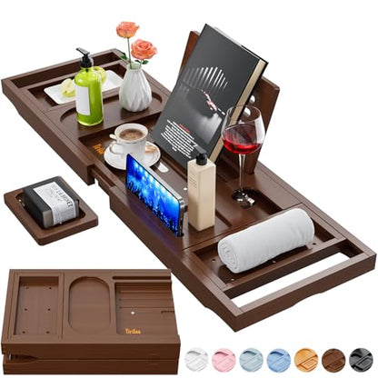 Bathtub Trays for Tub,Bath Tray,Foldable Bathtub Caddy | Unique House Warming Gifts, New Home, Anniversary and Wedding Gifts for Couple,Brown - color: Brown