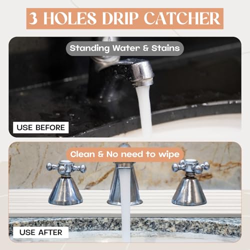 Teenyyou 3 Square Hole White Faucet Mat Kitchen Sink 16.14" x 4.49" | Bathroom Faucet Absorbent Mat,Diatomite Splash Guard,Quick Drying Drip Catcher,Hole 1.97",Holes Spaced About 1.97" - color: White, style: 3 Hole