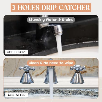 Teenyyou 3 Square Hole White Faucet Mat Kitchen Sink 16.14" x 4.49" | Bathroom Faucet Absorbent Mat,Diatomite Splash Guard,Quick Drying Drip Catcher,Hole 1.97",Holes Spaced About 1.97" - color: White, style: 3 Hole