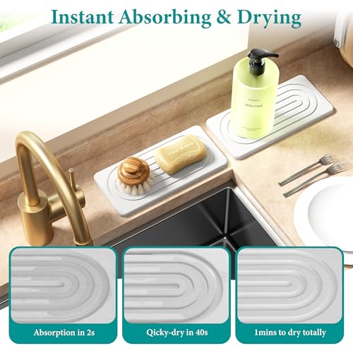 Water Absorbing Stone Tray, Quick Drying Diatomite Bathroom Tray Countertop, Stone Drying Mat for Kitchen Counter, Soap Dish Dispenser Vanity Organizer, White-A-8.3" x 4" - color: 8.3" X 4"-white-a