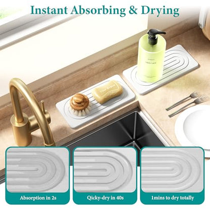 Water Absorbing Stone Tray, Quick Drying Diatomite Bathroom Tray Countertop, Stone Drying Mat for Kitchen Counter, Soap Dish Dispenser Vanity Organizer, White-A-8.3" x 4" - color: 8.3" X 4"-white-a