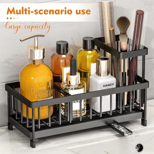 Black Sponge Holder for Kitchen Sink, Sink Caddy with Brush Holder Self-draining Sponge, Sturdy Rustproof Stainless Steel Kitchen Countertop Organizer for Soap Dispenser - style: Style 1
