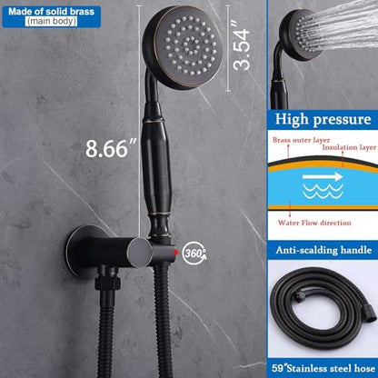 Enga Antique Brass Tub Shower Faucet Fixture Shower System, 8inch Wall Mount Rain Shower with Spout and Hand Spray,Oil Rubbed Bronze - color: Oil Rubbed Bronze, style: 8" Head + Tub