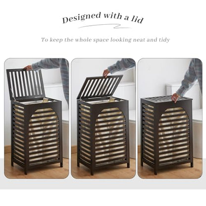 Laundry Hamper with Lid,Bamboo Large Waterproof Clothes Laundry Basket,Removable Washing Bags with Handles,clothes basket (Brown) - color: Brown