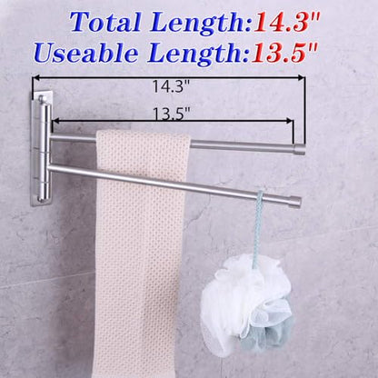 GERZWY Bathroom Swing Arm Towel Bars 2-Arm Wall Mount Stainless Steel Bath Towel Rack Hanger Towel Holder Organizer Brushed Finish HYG02-LS - color: Brushed