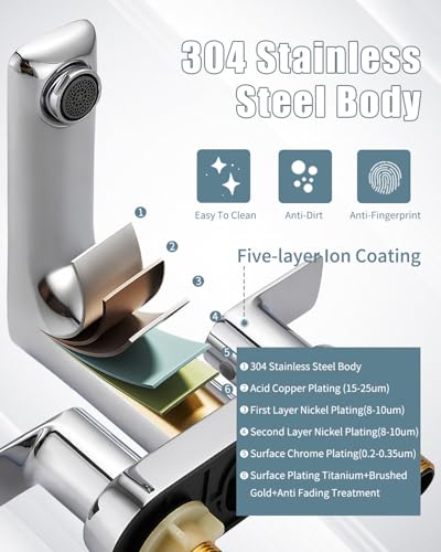 Bathroom Faucet, 4 Inch Faucet 2 Handle Bathroom Sink Faucets, Centerset Faucet for Bathroom Sink with Pop-up Drain Stopper and Supply Hoses, Farmhouse Sink Faucet - color: 2.Chrome Polished, style: 2 PCS