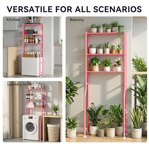 3-Tier Over The Toilet Storage, Freestanding Metal Bathroom Shelves, Space Saver Above The Over Toilet Storage Shelf for Bathroom (Pink) - color: Pink