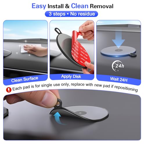 Dashboard Pad Mounting Disk for Suction Cup, 95mm (3.74") Heat Resistant Adhesive Disc for Dash Camera Windshield Holder, GPS, Tablet, Car Phone Bracket Base with Sticky Adhesion Replacement 3 Pack