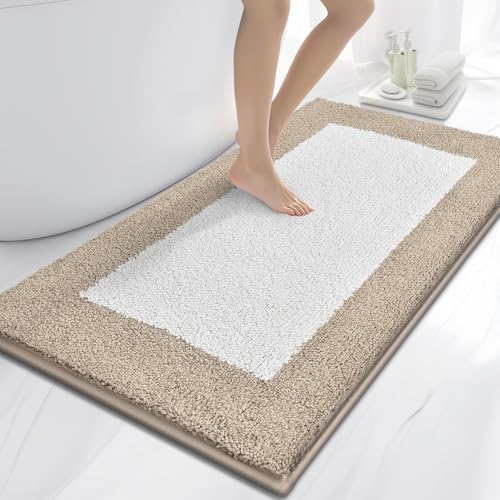 anllugs Bathroom Rugs, 30" x 60" Soft Bath Rugs, Beige & White | Non-Slip, Super Absorbent, Machine Washable, Quick Dry, Bath Mats for Shower and Bathtub, TPR Backing - color: Beige & White, size: 30" X 60"