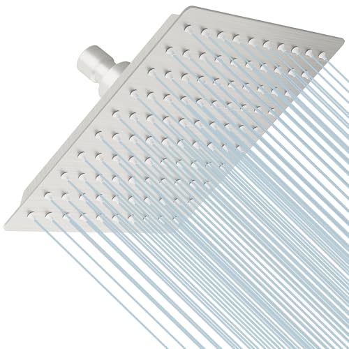 8 Inch Rainfall Shower Head, SUS304 Stainless Steel Brushed Nickel | Square Rain Bathroom Showerhead, High Flow, Large Stainless Steel, Ceiling Mounted, Wall Mounted, Waterfall Full Body - color: Brushed Nickel, size: 8 Inch