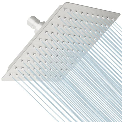 8 Inch Rainfall Shower Head, SUS304 Stainless Steel Brushed Nickel | Square Rain Bathroom Showerhead, High Flow, Large Stainless Steel, Ceiling Mounted, Wall Mounted, Waterfall Full Body - color: Brushed Nickel, size: 8 Inch