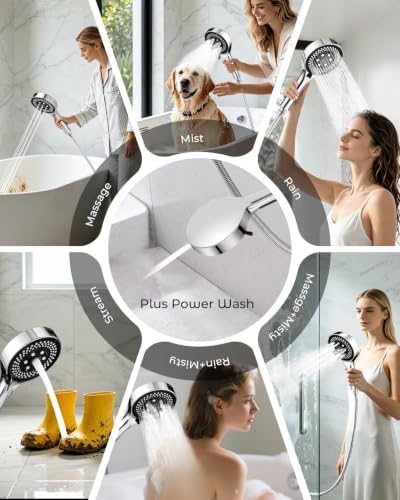 Shower Head with Handheld,High Pressure Chrome Rain Shower Head | Regaderas Para Shower,11.8" Rectangular,Rainfall Shower Head,Dual Shower Head,Bathroom Decor,Extension Arm,7 Spray Mode - color: B-Chrome, style: Rectangular 12"