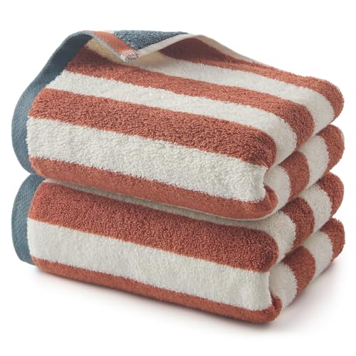 REDKISS Terracotta Striped Hand Towels for Bathroom, Kitchen Decor, Guest Use, Ultra Soft and Highly Absorbent for Kids Adults, 100% Cotton, 12” x 28”, 2 Pack - color: Terracotta