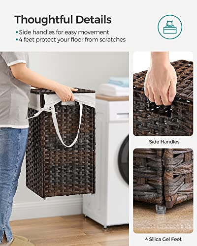 SONGMICS Laundry Hamper with Lid, 17.2 Gallon (65 L) Synthetic Rattan Clothes Laundry Basket with Lid and Handles, Foldable, Removable Liner, Chestnut Brown ULCB165K01 - color: Chestnut Brown, size: 65 L