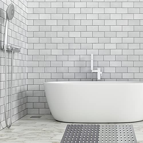 BEMISO Shower Mat Non Slip Bathtub Mat with Suction Cups and Drain Holes 27.5 x15.7 Inch Bath Mat for Tub & Shower.Easy Dry,Easy to Cut,Eco-Friendly - color: Gradient Grey, size: 27.5 x 15.7 inches