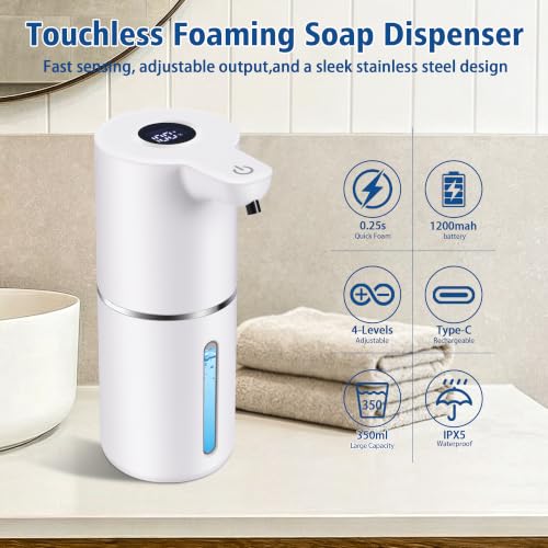 Automatic Liquid Soap Dispenser, Touchless Rechargeable, 350ml, White - color: White