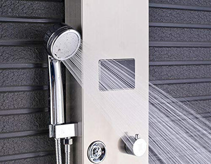 LCD Temperature Display Shower Panel Bathroom Tower Shower Column with Body Massage Jets LED Shower Head-Black (Color : Stainless Steel) - color: Stainless Steel