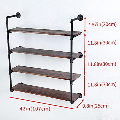 Industrial Pipe Shelves With Wood Planks,Rustic Pipe Shelving Wall Shelf | Metal Pipe Solid Pine Wood,Easy to Assemble,Wooden Board Thickness 0.78 In,For Bar Farmhouse Kitchen Office Bathroom,Bedroom - color: 4-layer, size: 42in