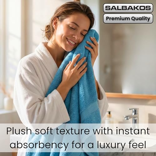 SALBAKOS 100% Turkish Cotton Bathroom Towel Set of 6-Piece, Aqua | 630 Gsm Thick Super Soft Highly Absorbent 2 Bath + 2 Hand + 2 Washcloth Towels Sets, Giftable, Hotel Quality, Made in Turkey - color: Aqua, size: 6 Piece Towel Set