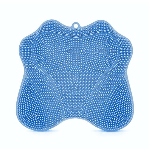 Shower Foot Scrubber Mat, Wall-Mounted, 11.8 x 11 in, 1 Pack | Foot Scrubber in Shower for Deep Cleaning & Exfoliation. Suction cups support floor foot care and wall back scrubbing. - color: Blue