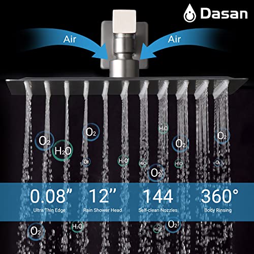 Full Body Rain Shower System with 4 Body Shower Jets & 12" Wall Mount Rainfall Shower Head & Handheld, DASAN Multi Shower Head System Brushed Nickel Rain Shower Faucets sets Combo with Rough-in Valve - color: Brushed Nickel