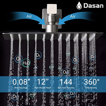 Full Body Rain Shower System with 4 Body Shower Jets & 12" Wall Mount Rainfall Shower Head & Handheld, DASAN Multi Shower Head System Brushed Nickel Rain Shower Faucets sets Combo with Rough-in Valve - color: Brushed Nickel