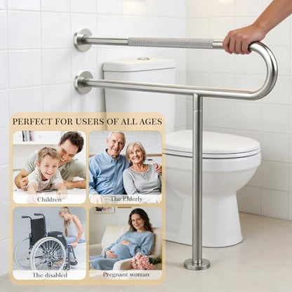 Toilet Grab Bar Support Rail 23.6 Inch, Anti-Slip Knurled Brushed Nickel Safety Bar, Handicap Bathroom Handrails for Elderly Disabled Pregnant, 304 Stainless Steel Wall to Floor - size: 23.6in
