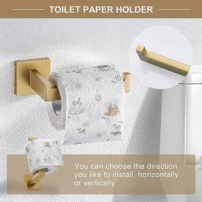 TQKAG 6-Piece Bathroom Towel Bar Sets Brushed Gold 23.6 inch Towel Bar Stainless Steel Towel Ring Coat Hook and Toilet Paper Holder Bathroom Hardware Set Wall Mounted Bathroom Accessories Kit | Stainless Steel, Wall Mounted Brushed Gold Bathroom Accessori