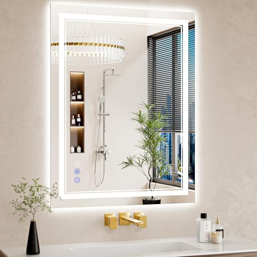 28"x36" LED Bathroom Mirror with Lights, Anti-Fog, Backlit + Front Lit, Dimmable, Led Vanity Mirror for Wall, Lighted Bathroom Mirror, 3 Colors, Shatter-Proof Tempered Glass - size: 28"L x 36"W