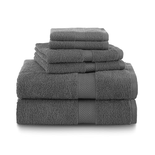 Martex 6-Piece 100% Ringspun Cotton Towel Set, Dark Grey | Quick Dry, Super Absorbent & Soft, Lightweight, 2 Bath, 2 Hand, 2 Wash Cloths - color: Dark Grey
