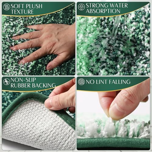 Bathroom Sets with Shower Curtain and Rugs Bathroom Accessories Set Dark Green Bathroom Set,Soap Dispenser & Toilet Brush Holder Set with Stainless Steel Trash Can(23 PCS) - size: Dark Green, style: Bath Set+Ombre Waffle Shower Curtain+Bath Rugs