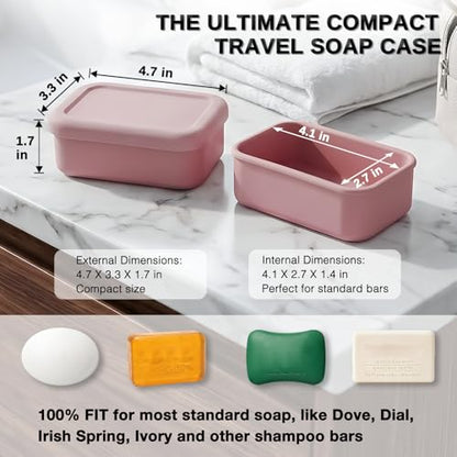 Leak Proof Silicone Travel Soap Case with Draining Tray - Bar Soap Holder for Travel, Gym & Camping - Mess-Free Portable Soap Container for Carry-on Bags (Light Pink) - color: Light Pink