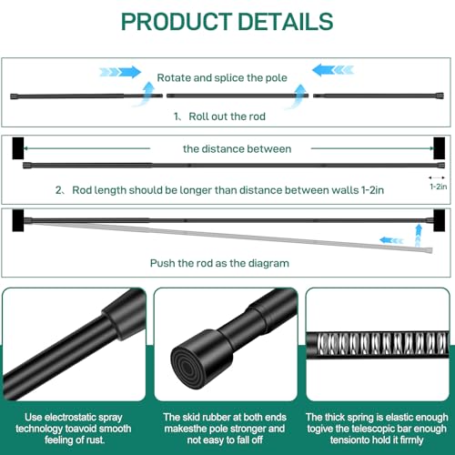 Shower Curtain Rod, No Drill Spring Tension Curtain Rods for Windows, Bathroom, Closet, Non-Slip, Anti-Rust, 0.63" Diameter,16WU15-54BLKx1 - color: black, size: 16"-54" 1pcs