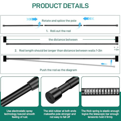 Shower Curtain Rod, No Drill Spring Tension Curtain Rods for Windows, Bathroom, Closet, Non-Slip, Anti-Rust, 0.63" Diameter,16WU15-54BLKx1 - color: black, size: 16"-54" 1pcs