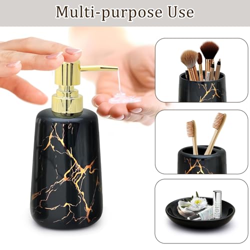 CERBIOR Bathroom Accessories Set,4 Pcs Ceramic Bathroom Accessory,Black | Includes Toothbrush Holder, Toothbrush Cup, Soap Dish for Decorative Countertop and Housewarming Gift - style: Black