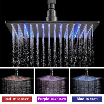 Aolemi Ceiling Shower Faucet Set with Handheld 10" LED Head Matte Black | Handheld Spray,10 Inch Rain LED Head,Shower Valve and Trim Kit,All Metal,Ceiling System,Bathroom Mixer - color: Black, size: 10 Inch LED Shower Head